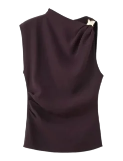 Asymmetrical blouse with metallic detail - Ærmeløse bluser