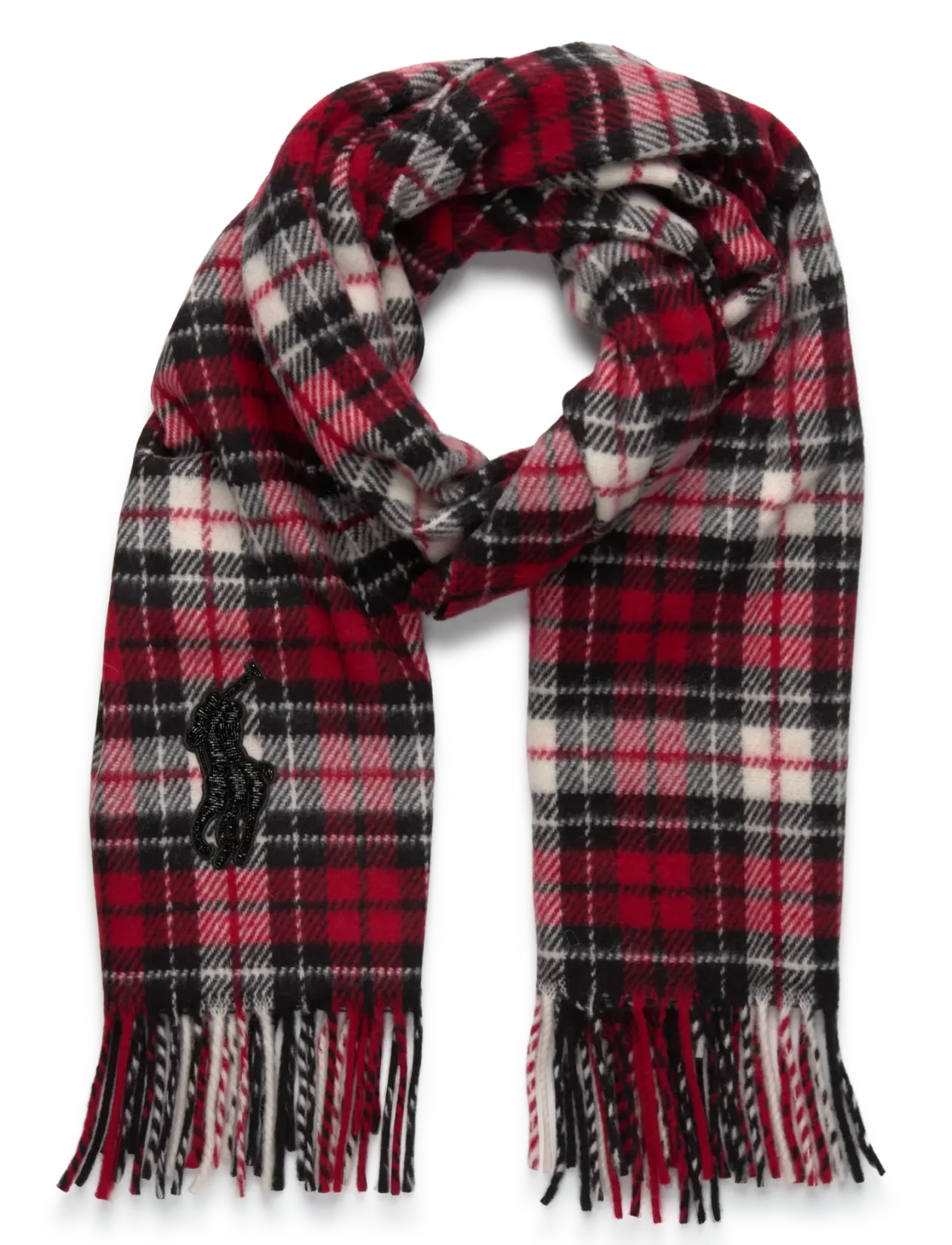 Beaded Big Pony Plaid Wool Scarf - Halstørklæder