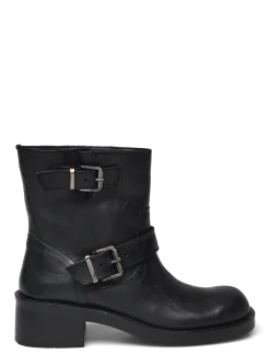BIAHARPER Mid Calf Biker Boot Pull Up Leather - Ankelstøvler med hæl