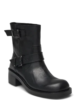 BIAHARPER Mid Calf Biker Boot Pull Up Leather - Ankelstøvler med hæl
