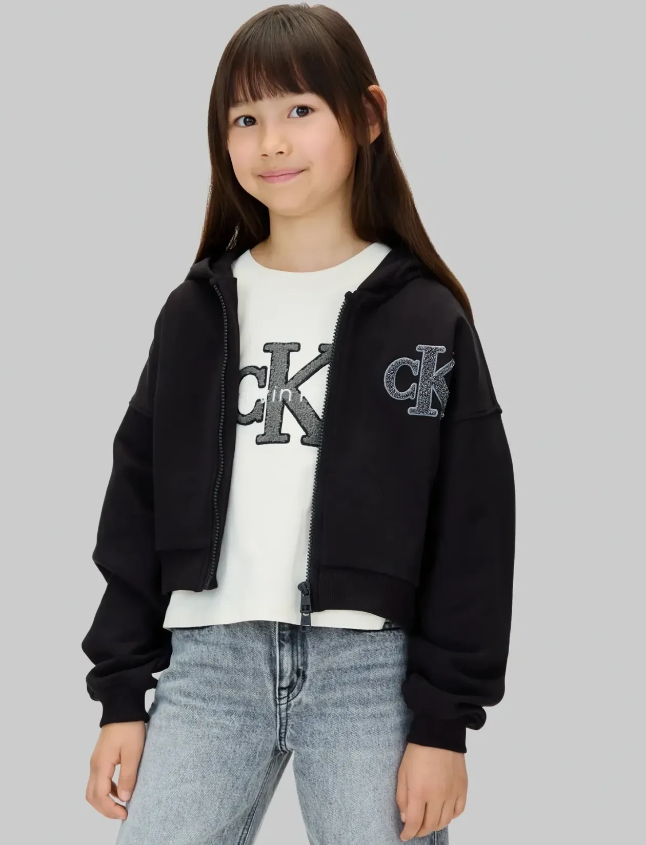 CK LOGO TERRY ZIP THROUGH - Hættetrøjer