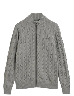 COTTON CABLE FULL ZIP CARDIGAN - Cardigans