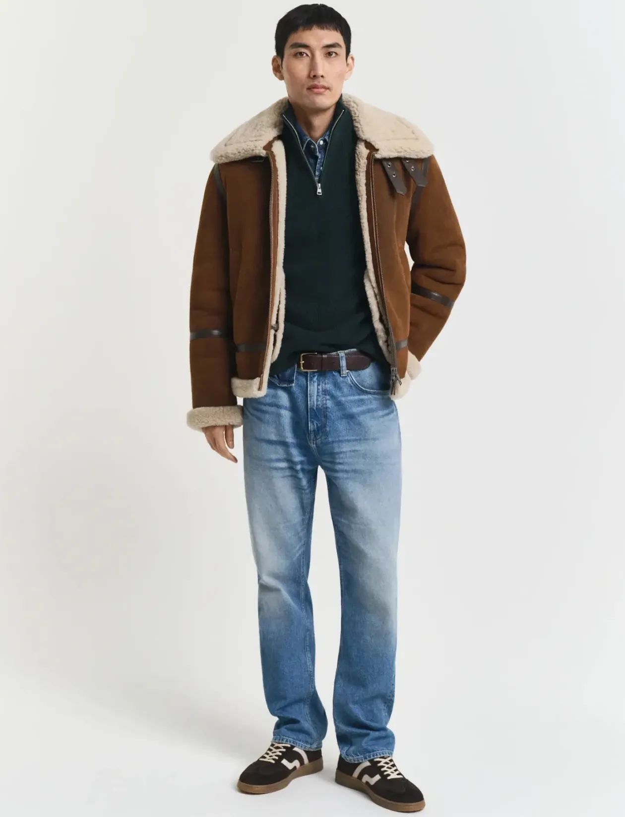 COTTON MERINO RIBBED HALF ZIP - Strik