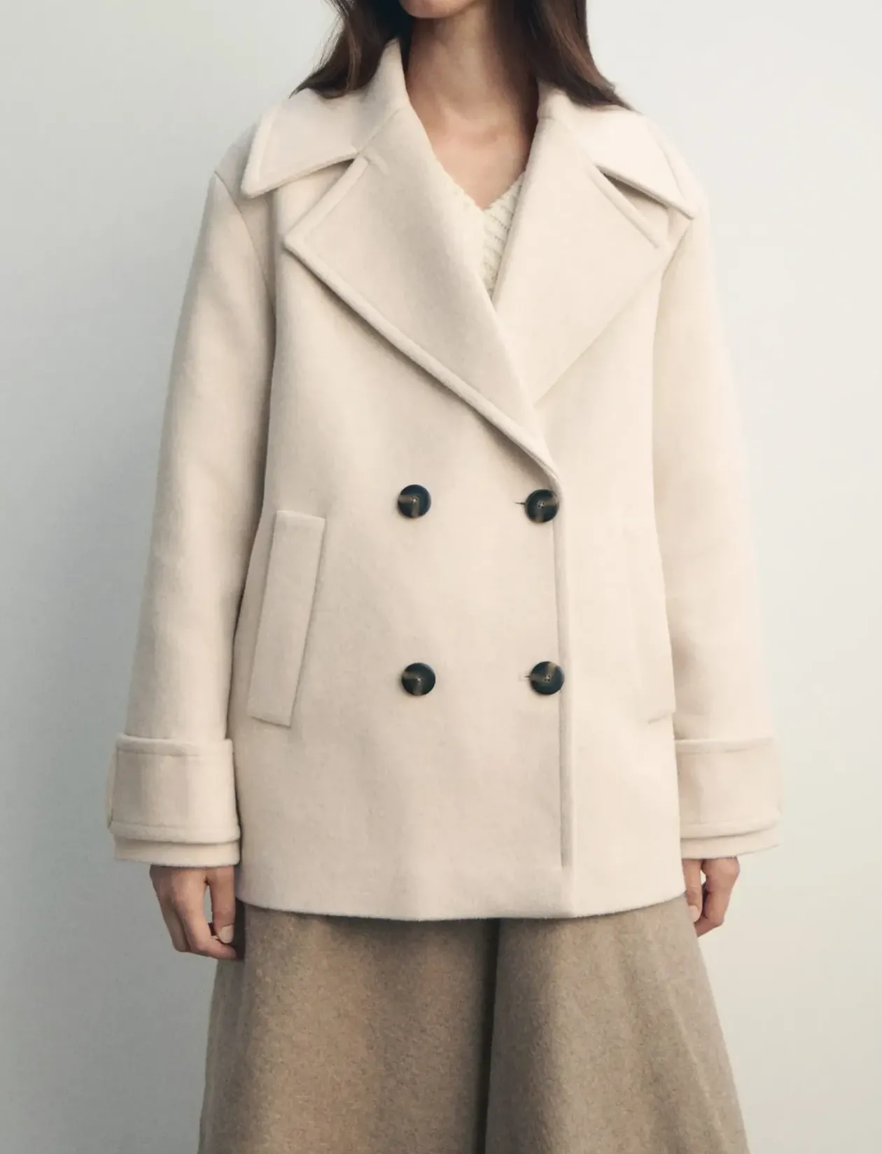 Double-breasted wool-blend coat - Uldfrakker