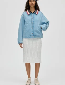 Double Rinse Denim, Collared Cropped Bomber - Denimjakker