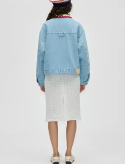 Double Rinse Denim, Collared Cropped Bomber - Denimjakker
