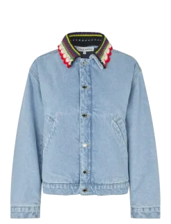 Double Rinse Denim, Collared Cropped Bomber - Denimjakker