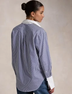 Extended-Cuff Striped Cotton Shirt - Langærmede