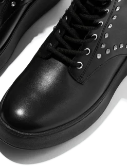 F-MODE GEM-TRIM LEATHER LACE-UP ANKLE BOOTS - Snørestøvler