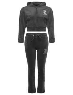 Glitter Velour Cropped Zip Thru & Bootcut Set - Sæt