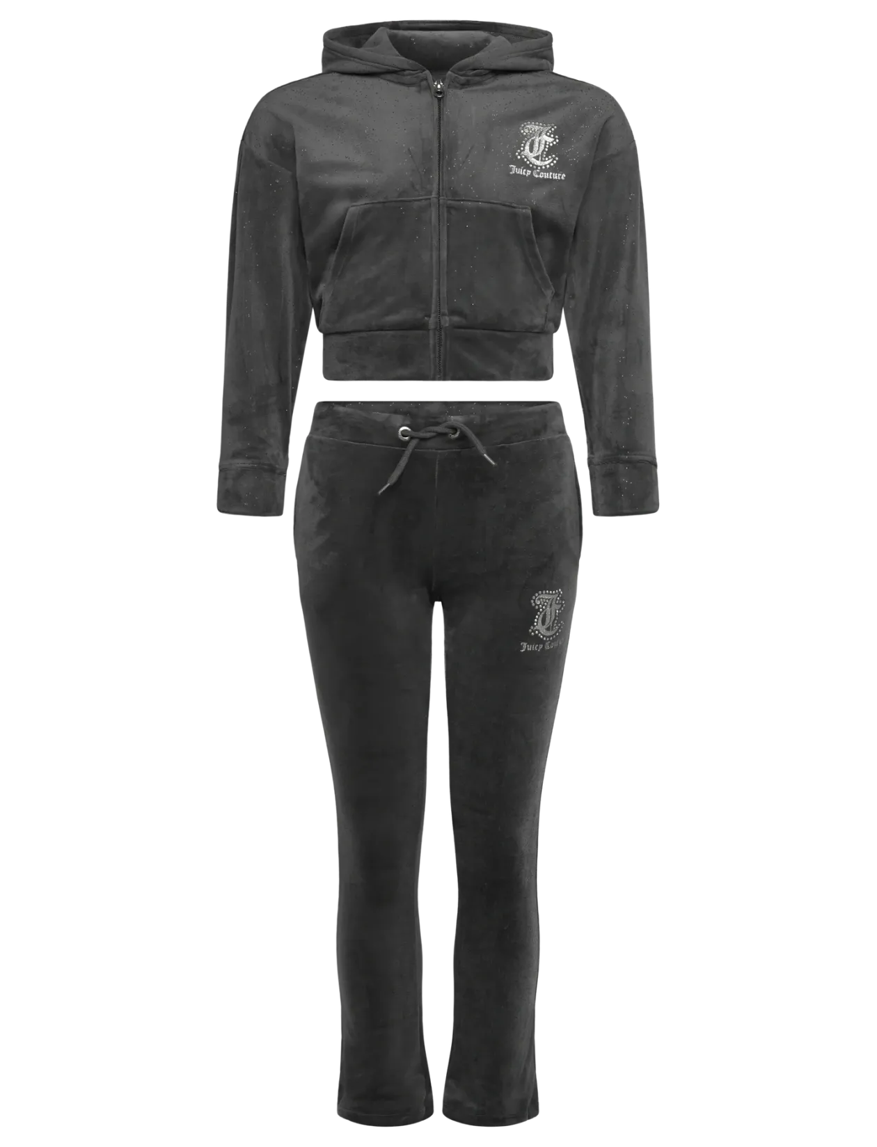 Glitter Velour Cropped Zip Thru & Bootcut Set - Sæt