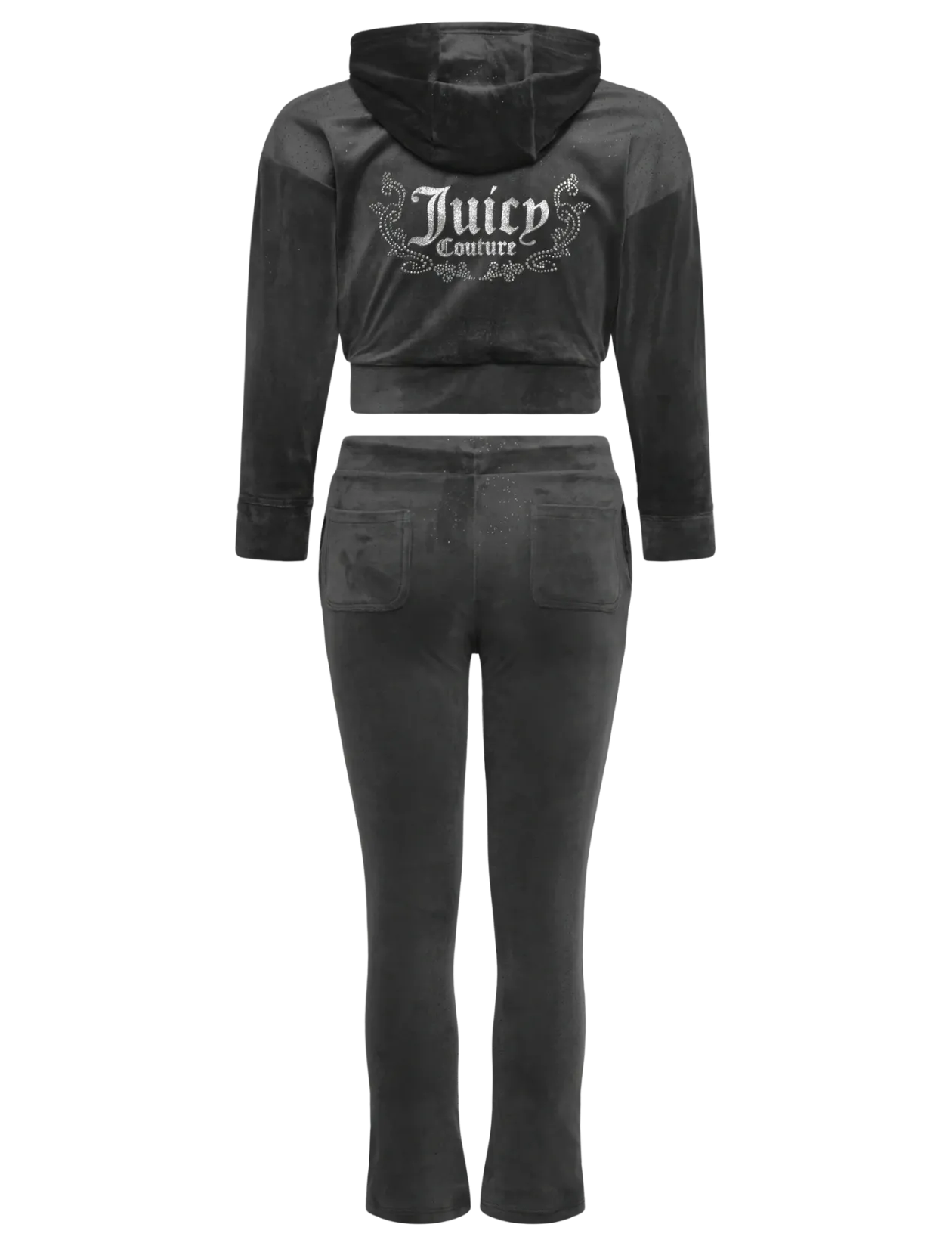 Glitter Velour Cropped Zip Thru & Bootcut Set - Sæt