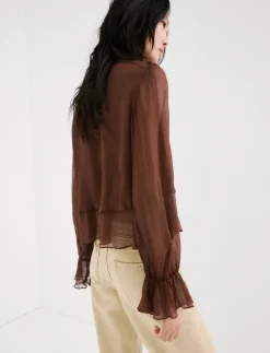 High-neck frilled blouse - Langærmede bluser