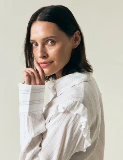 Jacquard Weave Ruffle Blouse - Langærmede bluser