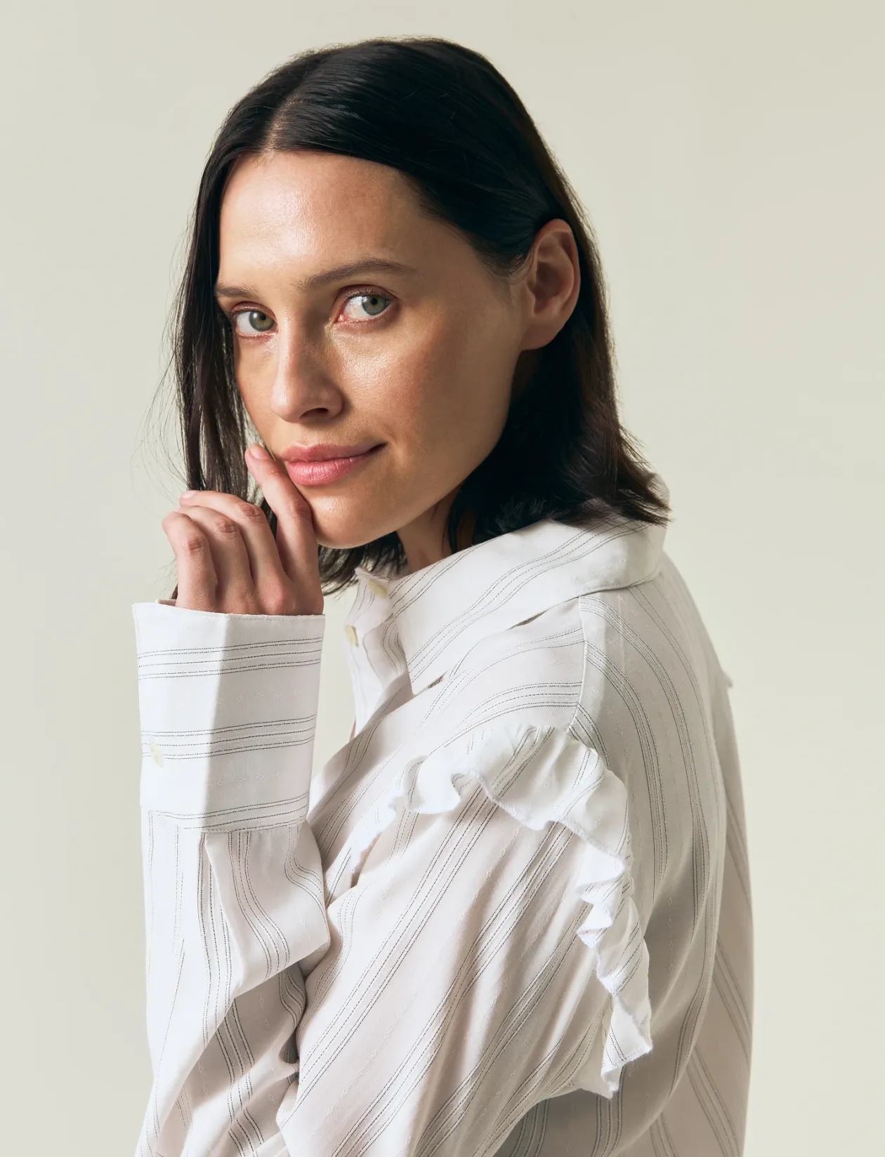Jacquard Weave Ruffle Blouse - Langærmede bluser