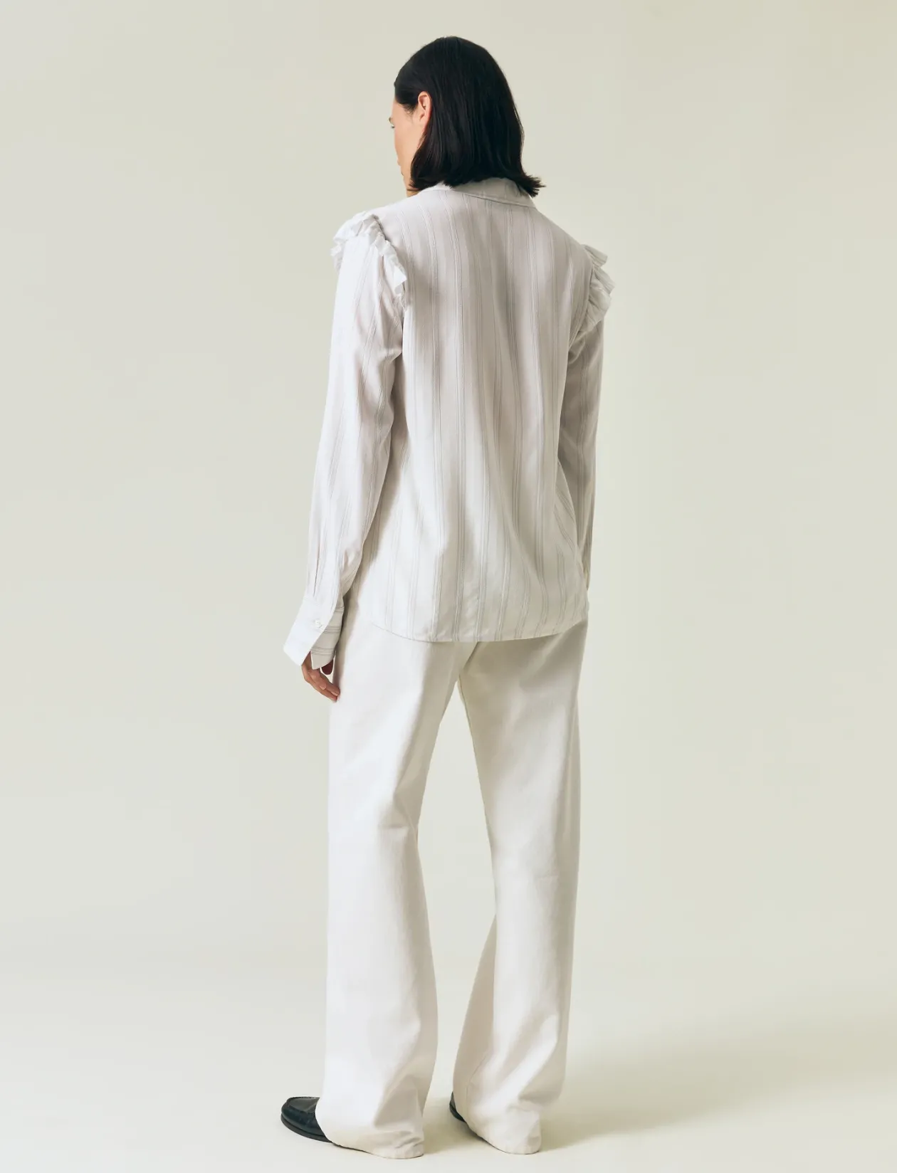 Jacquard Weave Ruffle Blouse - Langærmede bluser