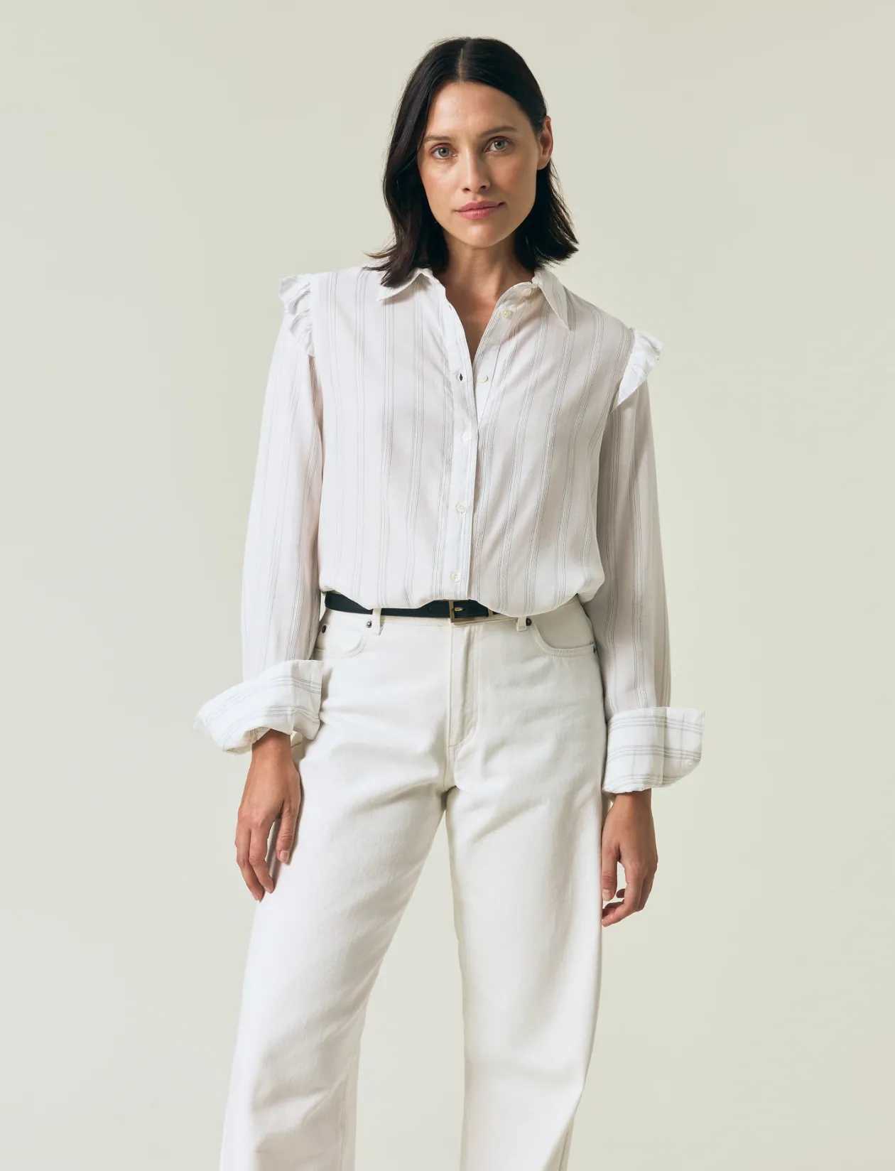 Jacquard Weave Ruffle Blouse - Langærmede bluser