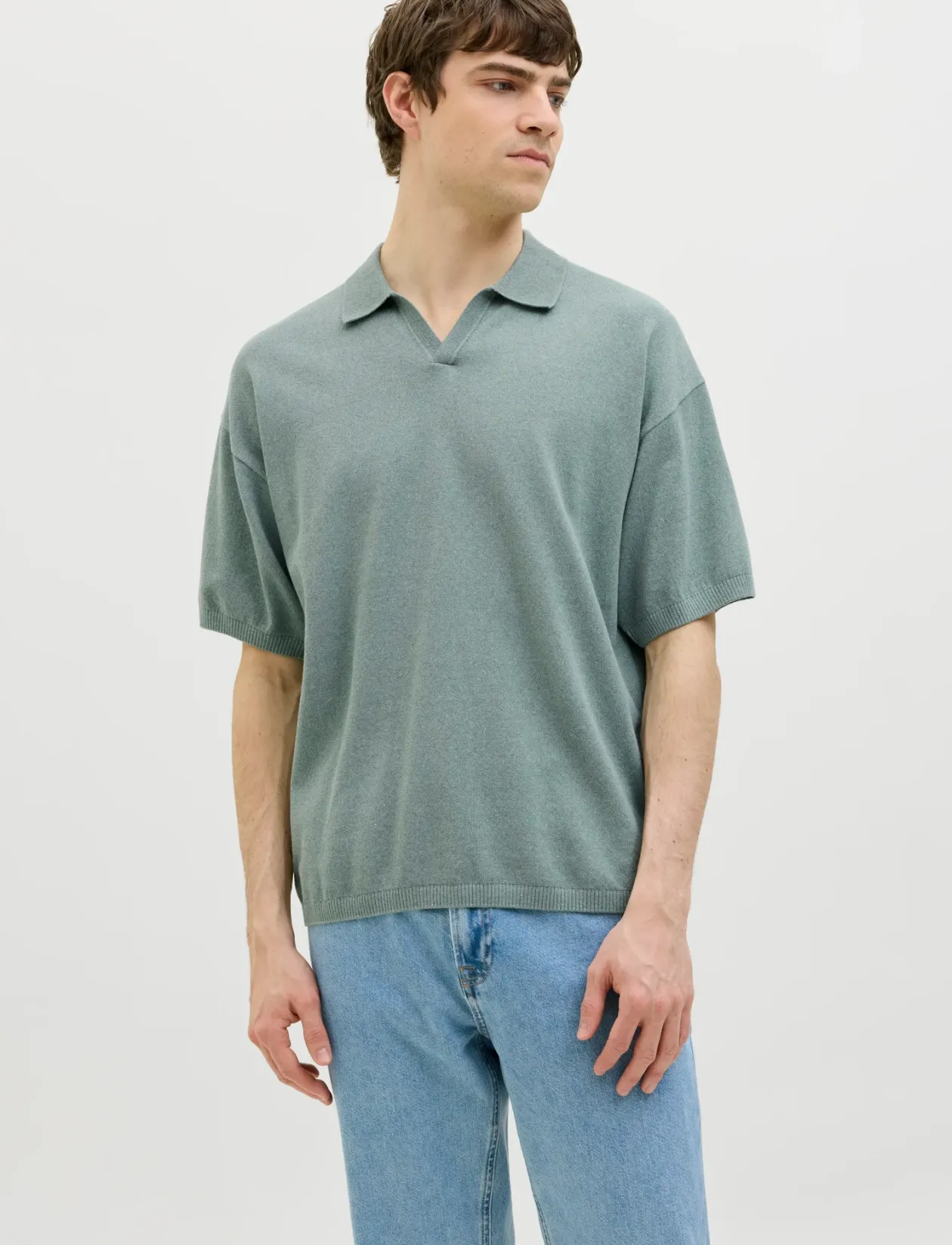 JREBCALLUM KNIT SPLIT NECK - Kortærmede poloer