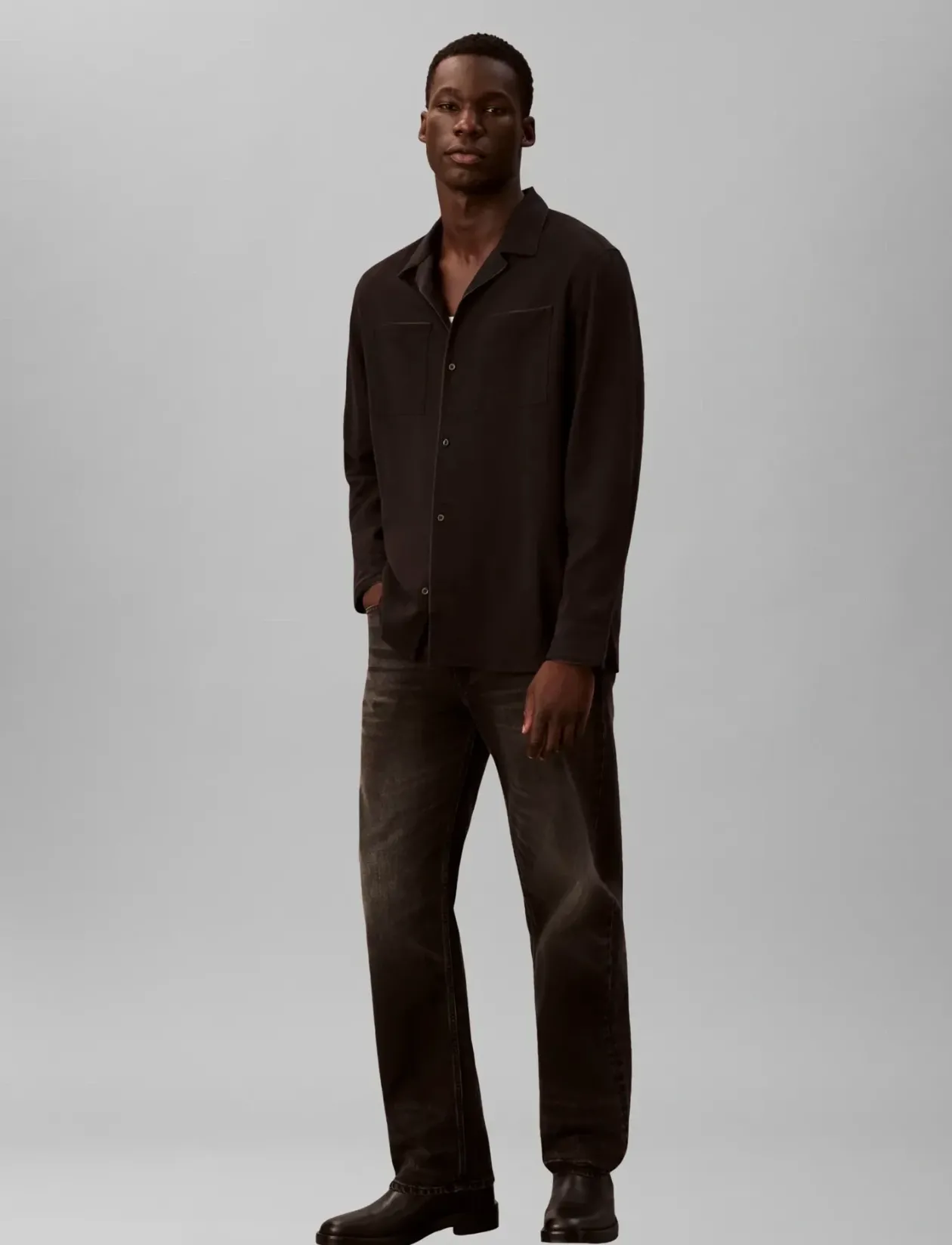 LS GLOSSY CAMP COLLAR EASY SHIRT - Casual