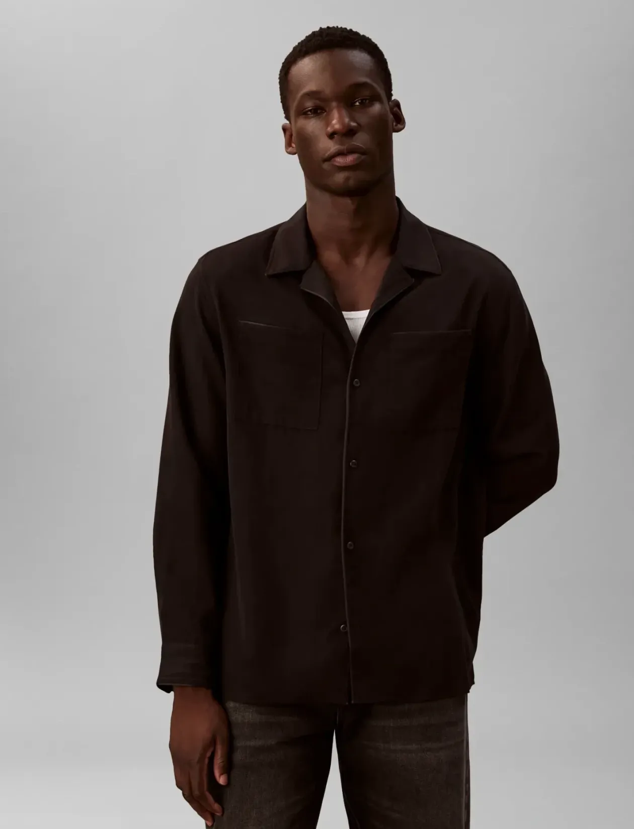 LS GLOSSY CAMP COLLAR EASY SHIRT - Casual