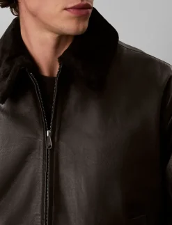 LS LEATHER BOMBER W/ SHEARLING C - Læderjakker