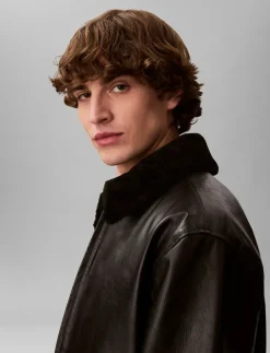 LS LEATHER BOMBER W/ SHEARLING C - Læderjakker