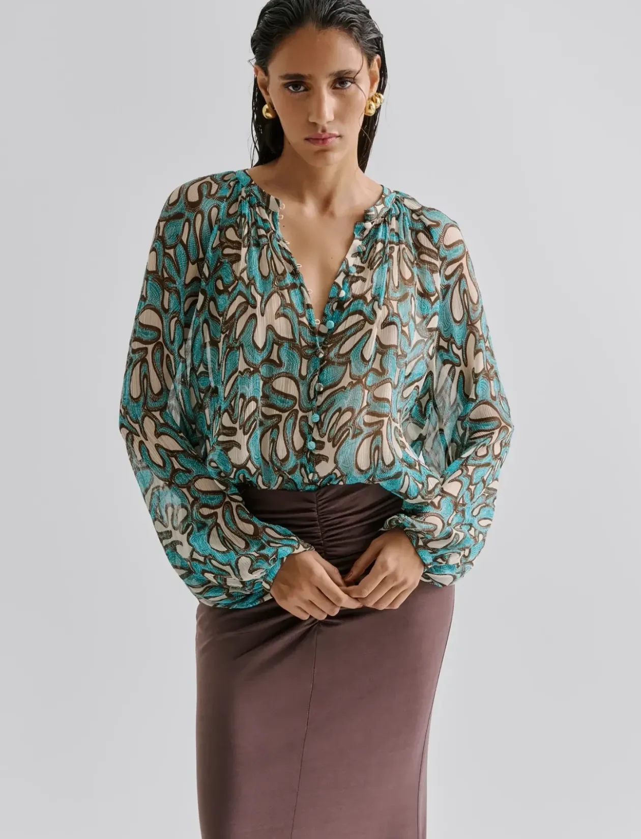 Mareva Silk Chiffon blouse - Langærmede bluser