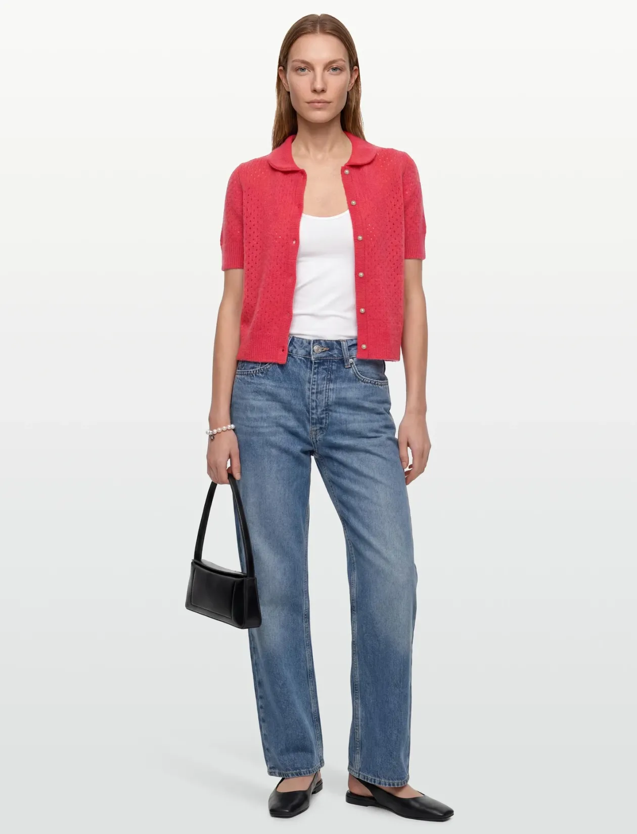 Mesh Knitted Short Sleeve Cardigan - Cardigans