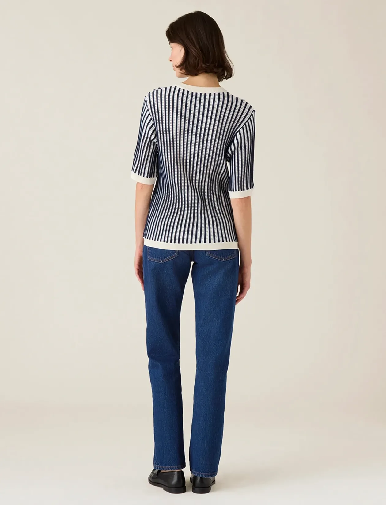 Multi Striped Short Sleeve Knitted Sweater - Strik