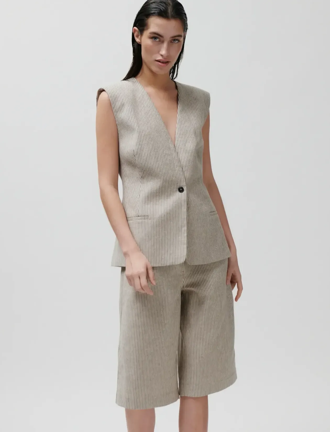 2ND Juell - Striped Linen Blend - Vatterede veste