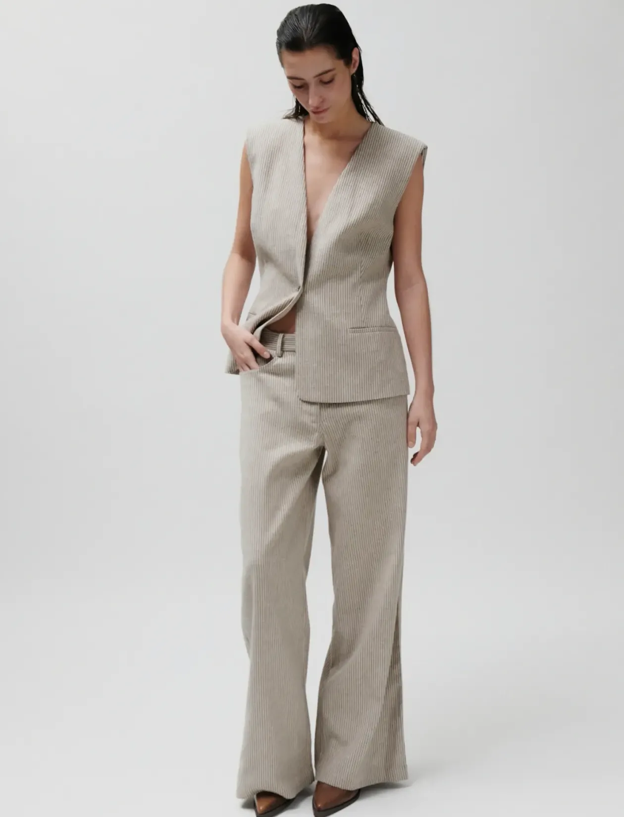 2ND Juell - Striped Linen Blend - Vatterede veste