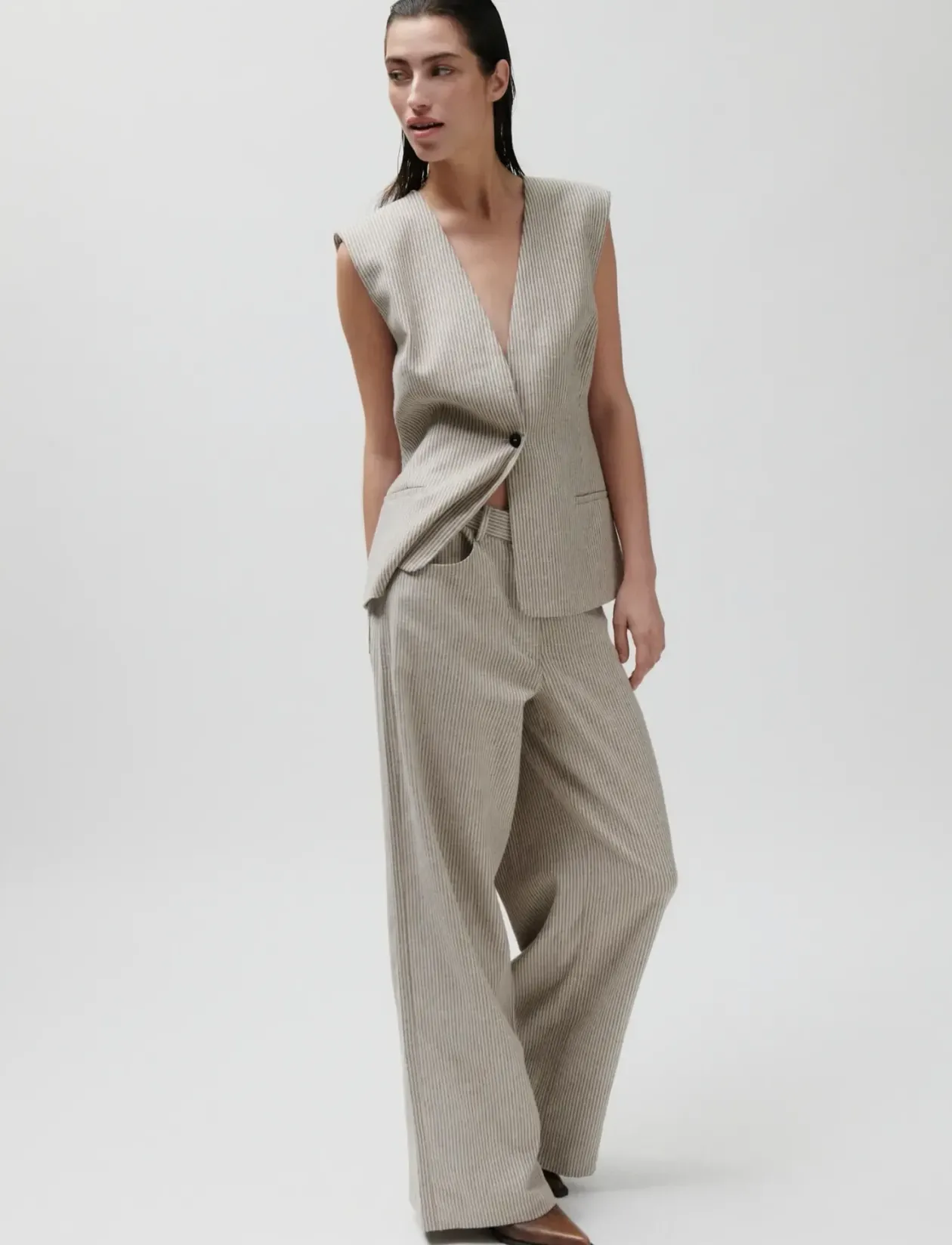 2ND Juell - Striped Linen Blend - Vatterede veste