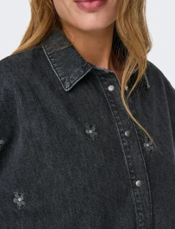 ONLGRACE 3/4 FLOWER EMB DNM SHIRT CRO - Denimskjorter