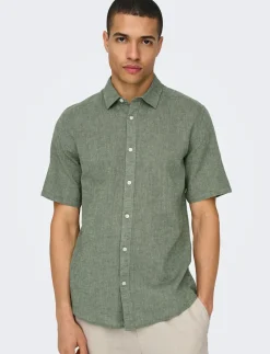 ONSCAIDEN LIFE SS SOLID LINEN BLEND NOOS - Hørskjorter