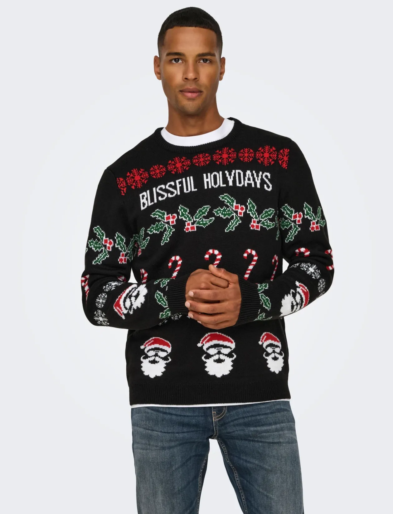 ONSXMAS REG 5 ALLOVER CREW KNIT - Rund hals