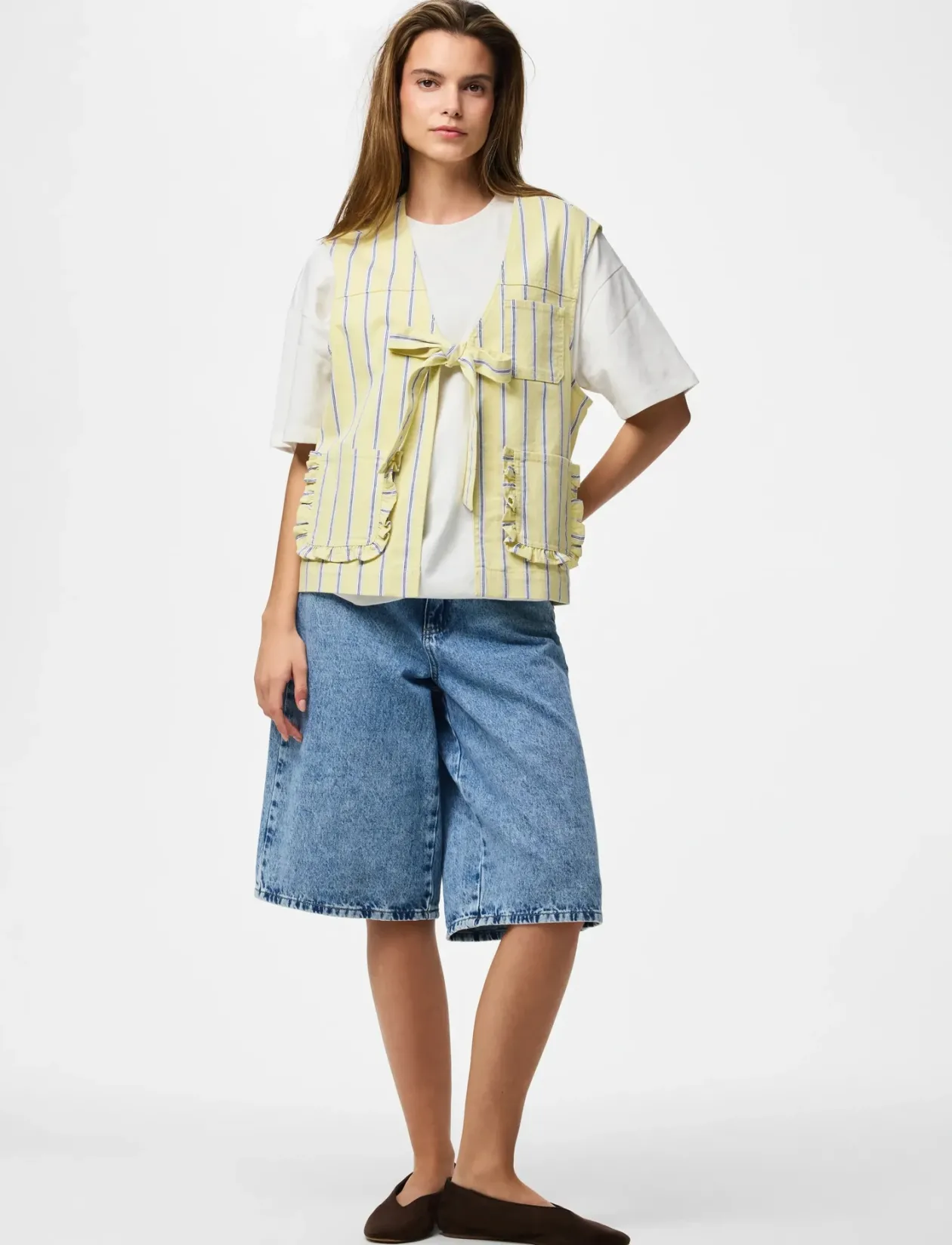 PCBILLO TIE DENIM VEST - Denimveste