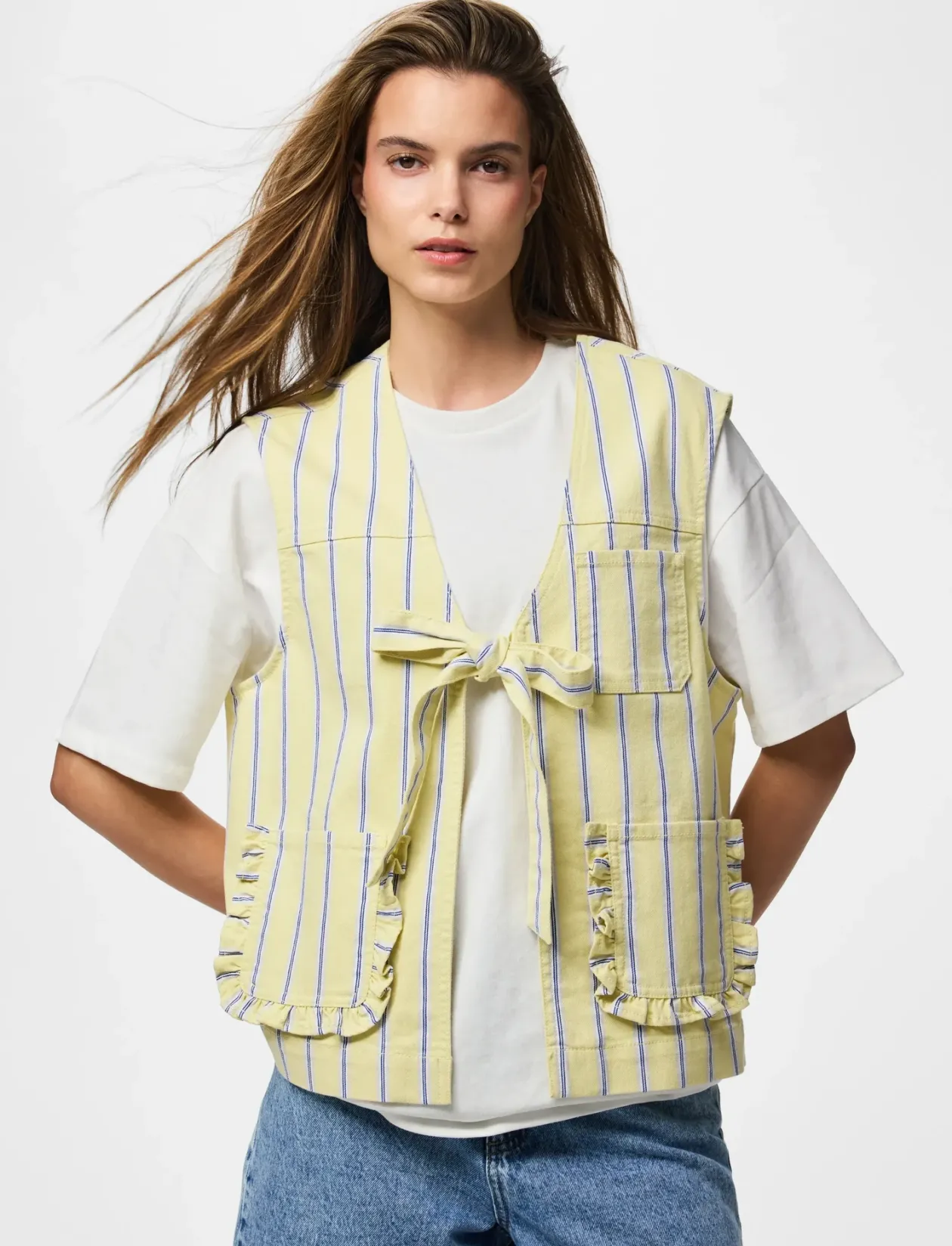 PCBILLO TIE DENIM VEST - Denimveste