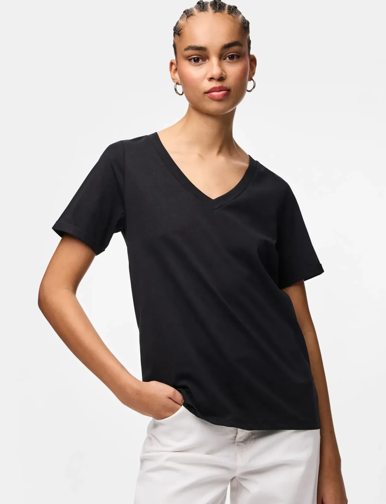 PCRIA SS V-NECK SOLID TEE JRS NOOS BC - T-shirts