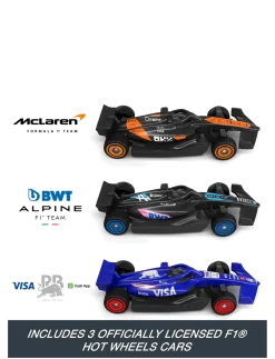 Racing Formula 1 Sprint Race Circuit Track Set with 3 Die-Cast Toy Cars in 1:64 Scale - Racerbaner