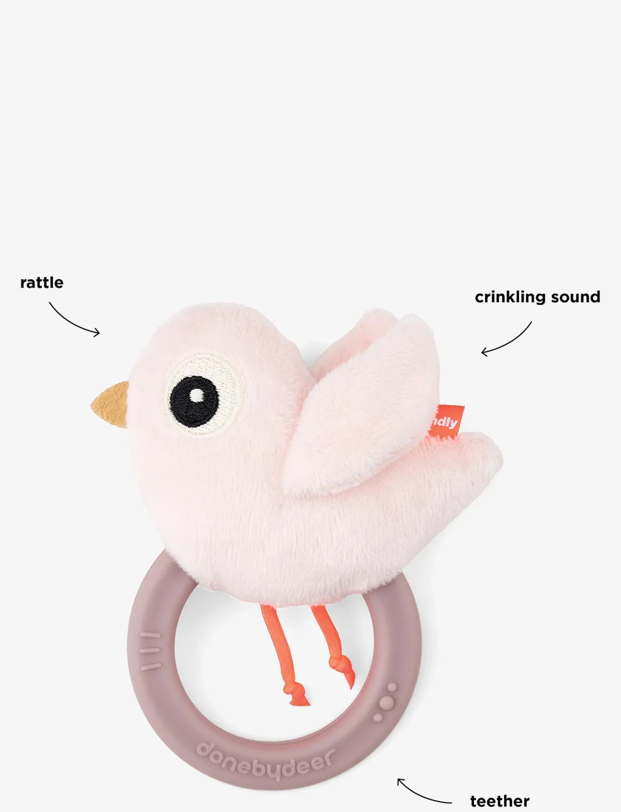 Sensory rattle w/teether Birdee Powder - Bidelegetøj