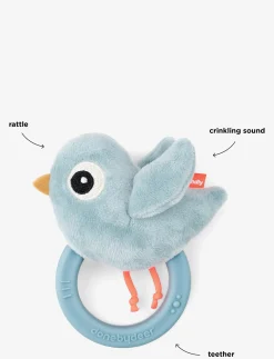 Sensory rattle w/teether Birdee Blue - Bidelegetøj