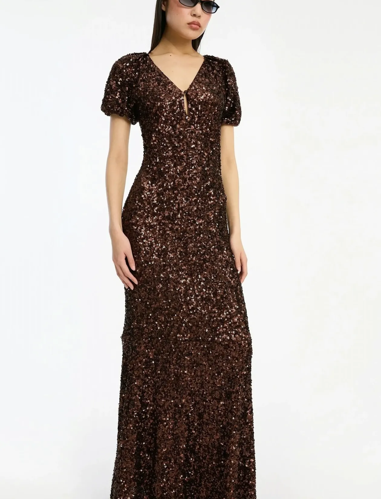 SEQUINS MIDI V-NECK DRESS - Maxikjoler