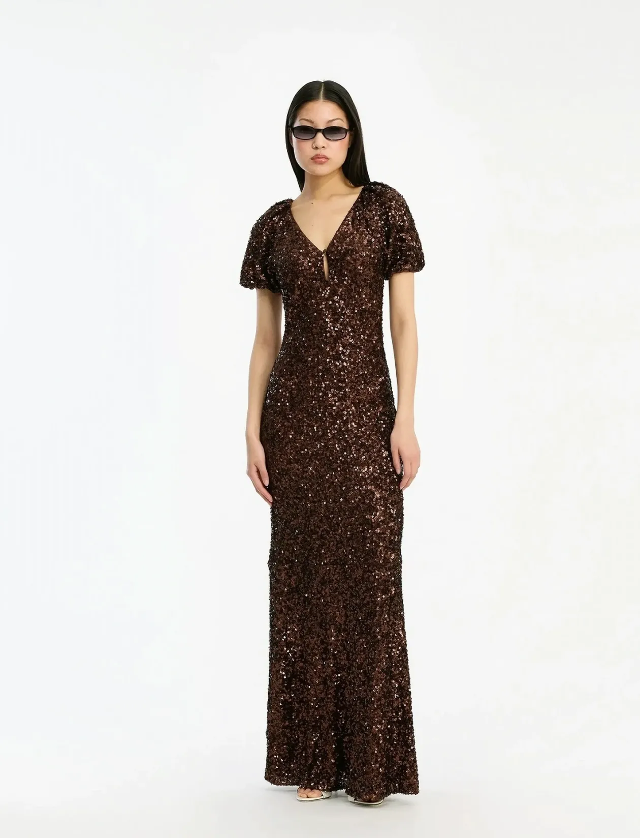 SEQUINS MIDI V-NECK DRESS - Maxikjoler