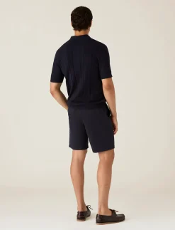 Short Sleeve Cable Knitted Polo Sweater - Kortærmede