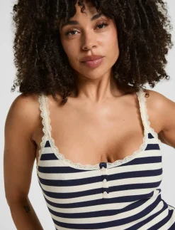 SINGLET JERSEY RIB LACE STRIPE - Overdele