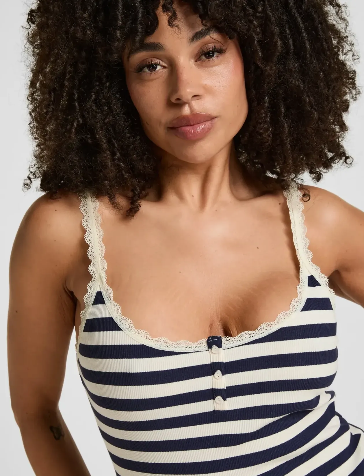 SINGLET JERSEY RIB LACE STRIPE - Overdele