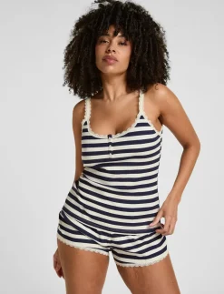 SINGLET JERSEY RIB LACE STRIPE - Overdele