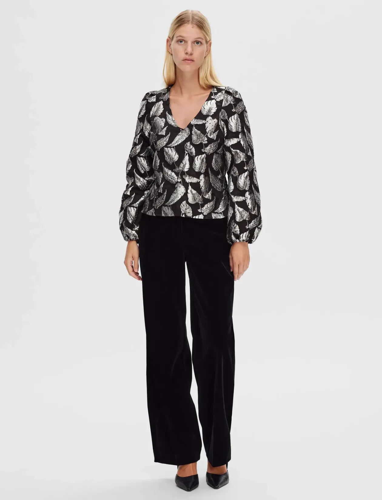 SLFPAULA SILVER LEAF LS TOP B - Langærmede bluser