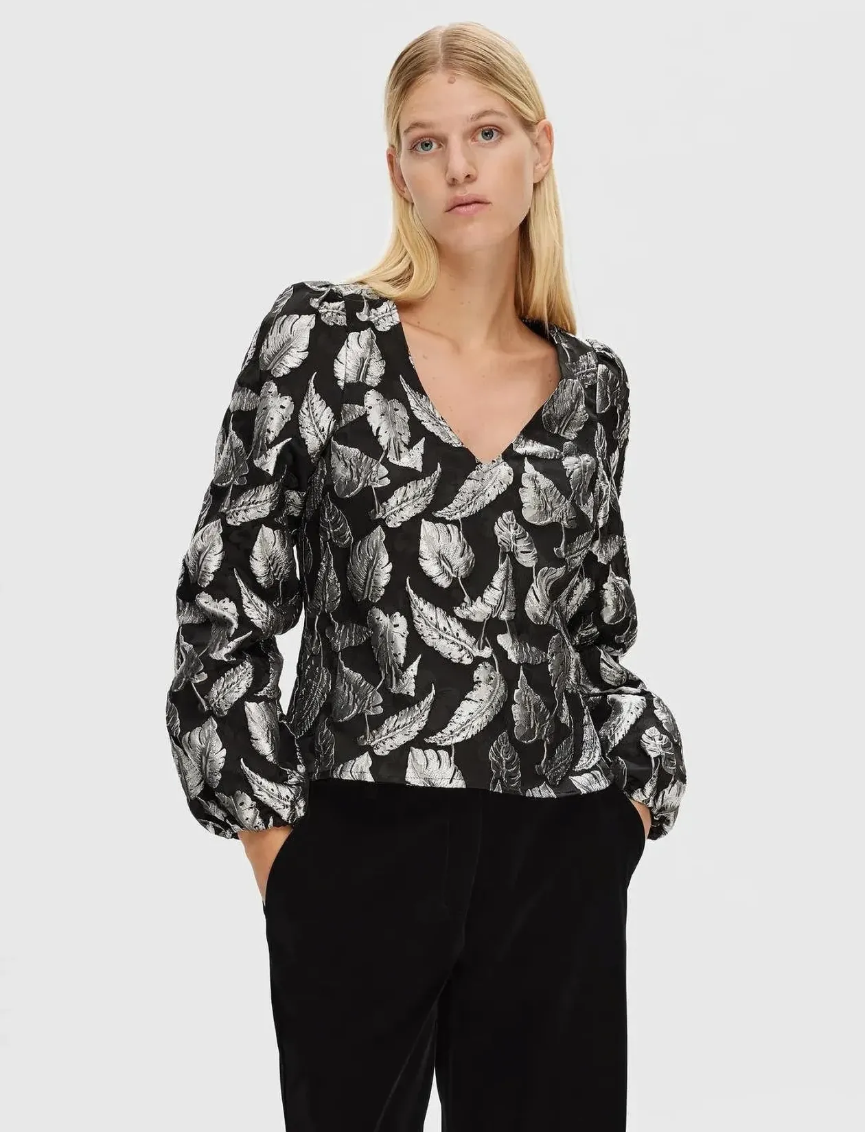 SLFPAULA SILVER LEAF LS TOP B - Langærmede bluser