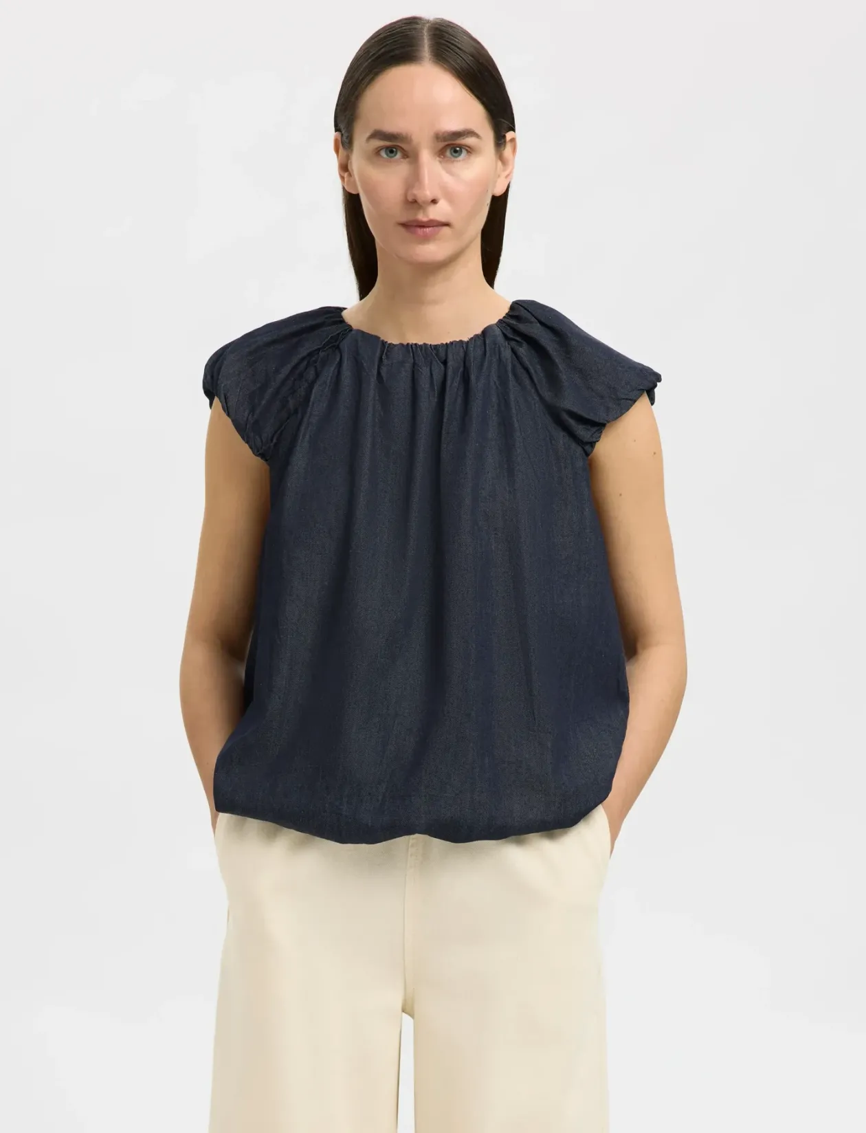 SLFRILLO CAP SLEEVE DENIM TOP - T-shirts